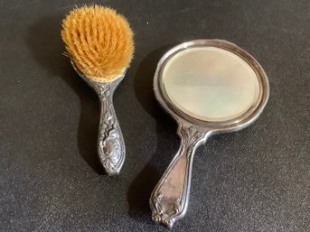 Antique Art Nouveau Hairbrush & Mirror