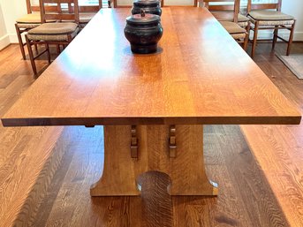 Stickley Dining Table With 8 Rush Seat Chairs /2 Extra Leaves