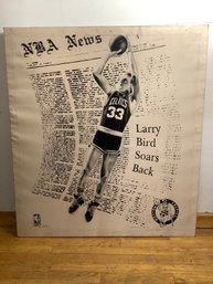 Vintage 1989 Larry Bird Boston Celtics NBA Fabric Wall Hanging Banner #4