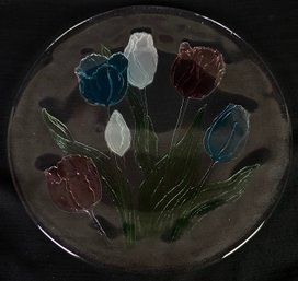 Floral Designed Glass Platter Dish