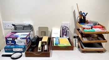 Mid Century Modern Paper Tray, Wood Office Organization Boxes & Many Office Supplies