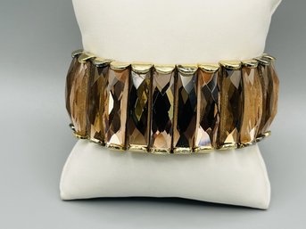 1950s Art Deco Emerald Cut Smokey Quartz Stone Bracelet