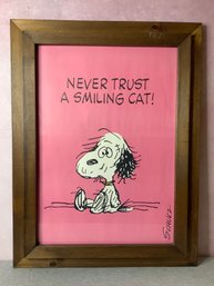 Vintage 1980s Hallmark Snoopy Poster Framed Charles Schulz Peanuts Smiling Cat Quote #6