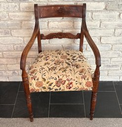 Antique Carved Walnut Armchair With Upholstered Seat
