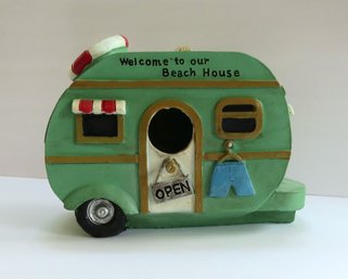 Figural Vintage Camper Resin Birdhouse - Welcome To The Beach!