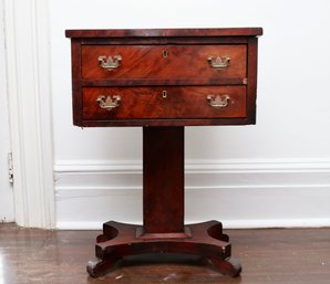 19th Century Small Federal Style Mahogany Two Drawer Stand On Pedestal Base