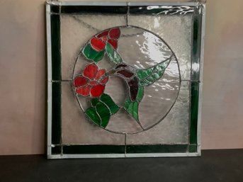Hummingbird & Red Flower Stained Glass