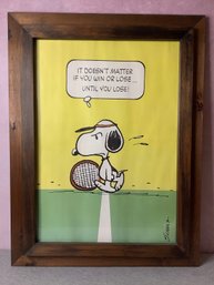 Vintage 1980s Hallmark Snoopy Tennis Poster Framed Charles Schulz Peanuts Quote #5