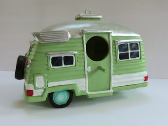 A Stylin' Lime Green And Silver Wingback Camper Birdhouse