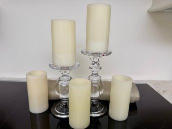 5 Flameless Candles, 2 Glass Candlesticks, Faux Branches, &  PB Table Runner