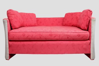 Custom Upholstered Lounge Settee In Coral Damask With Contrasting Stripe Back