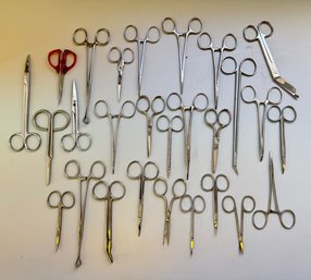 Collection Of Medical Forceps, Scissors And Surgical Instruments