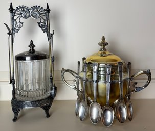 Two Silver Plate Serving Pieces With Sterling Tiffany & Co. Demitasse Spoons