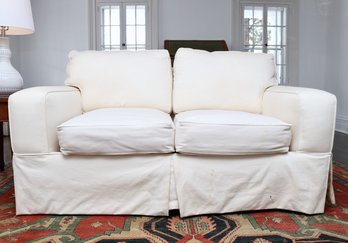 2 Of 2 Rowe Furniture Slipcovered Ivory Loveseat Sofa Classic Skirted Arms