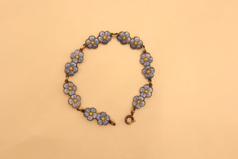 Sterling Meka Denmark Enamel Flower Bracelet 6.25'