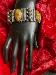 Sterling Silver Carved Stone Bracelet