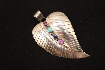 Sterling Leaf Pendant With Semi-Precious Stones Marked DTR (Jay King)