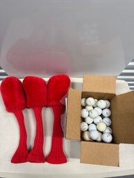 Golf Accessories Lot Headcovers 1 3 5 Woods With Assorted Golf Balls