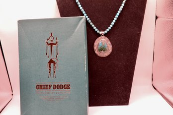 Sterling And Turquoise Chief Dodge Signed Necklace With Original Box