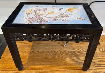 Oriental Low Table With Hand Painted Tile Signed