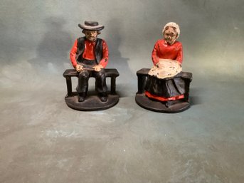 Cast Iron Amish Couple Bookends