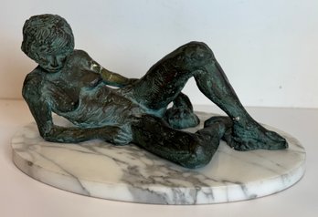 Plaster Nude Sculpture On Marble Plinth