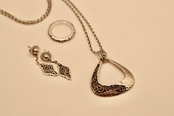 Sterling Lois Hill Set Necklace, Earrings And Ring With Original Box