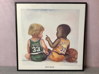 Vintage 1993 Kenneth Gatewood 'Let's Play' Larry Bird & Magic Johnson Framed Print #13
