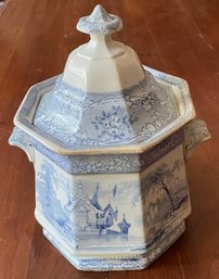 Antique Davenport Friburg Blue & White Ironstone Small Octagonal Tureen
