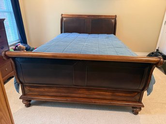 Queen Size Wood And Leather Upholstered Sleigh Bed