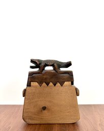 Hand Carved Harwood Storage Box With Carved Alligator Handle