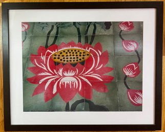 Framed 'Detail Of Temple Lotus Flower Tile Floor' By Cindy Miller Hopkins