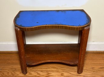 1930s Art Deco Style Cobalt Blue Glass Top Wooden Table