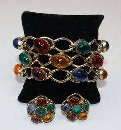 Coro Gold-toned Linked Bracelet And Matching Clip On Earrings