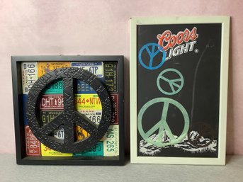 Lot Of 2 - Vintage Peace Sign Wall Hanging Bar/Garage Signs #16