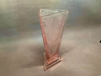 Etched Pink Glass Vase
