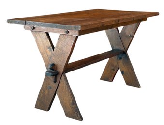 Mid Century Rustic Pine X-form Trestle Table