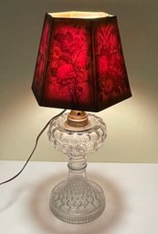 Antique Clear Glass Lamp With Pretty Floral Shade