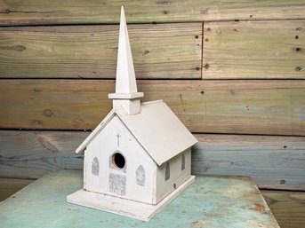 Hand Crafted Folk Art Wooden Church With Steeple