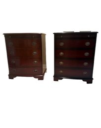 Pair Of Federal Style Mahogany Bow Front Bachelor's Chest Nightstands