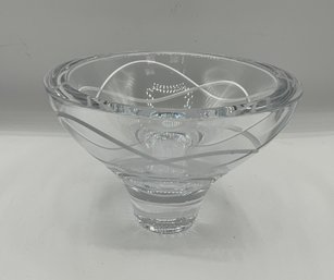 Nambe Crystal Pedestal Bowl ~ Etched Swirl Design ~ Modern Art Glass