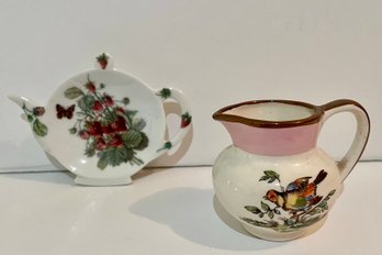 Vintage Teapot Shaped Tea Bag Holder & Sweet Tiny Vintage Jug