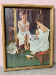 Vintage Norman Rockwell 'Girl At The Mirror' Framed Textured Art Print #19