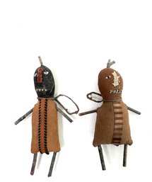 Primitive Folk Art Couple - Natural Fiber And Wood Materials Hand Crafted