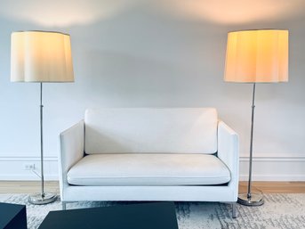 Pair Polished Nickel Floor Lamps With Barbara Barry Silk Shades