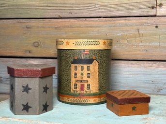 Vintage Signed Primitive Folk Art Decorative Boxes