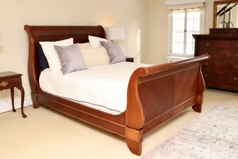 Antique Federal Style Mahogany Sleigh Bed Figured Veneer Queen