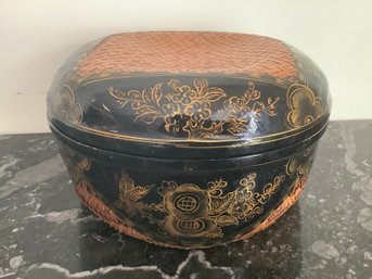 Handpainted Black Lidded Basket