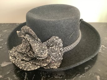 Gray Felt Hat W/ Fabric Flower #4