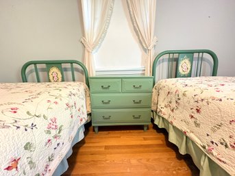 Mid Century Hand Painted Twin Beds & Night Table